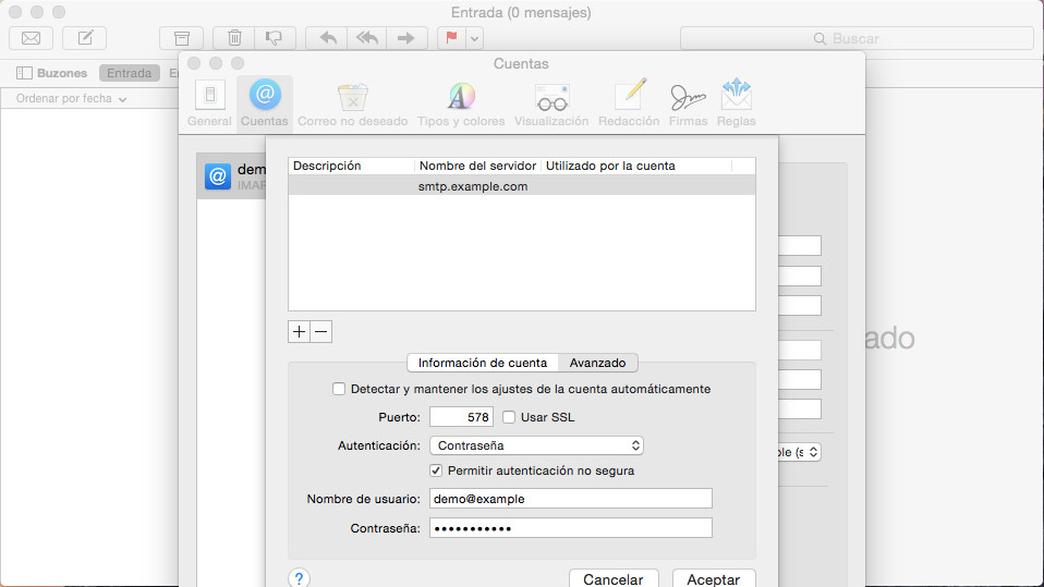 configurar smtp mail mac correctamente